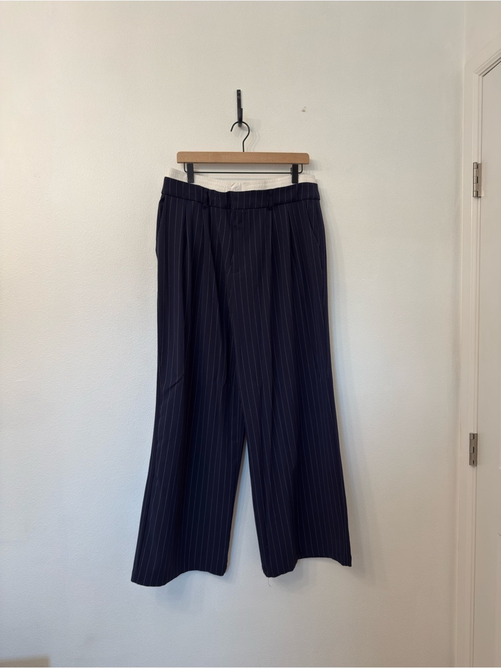 wild fable Navy Pinstripe Wide-Leg Trousers
